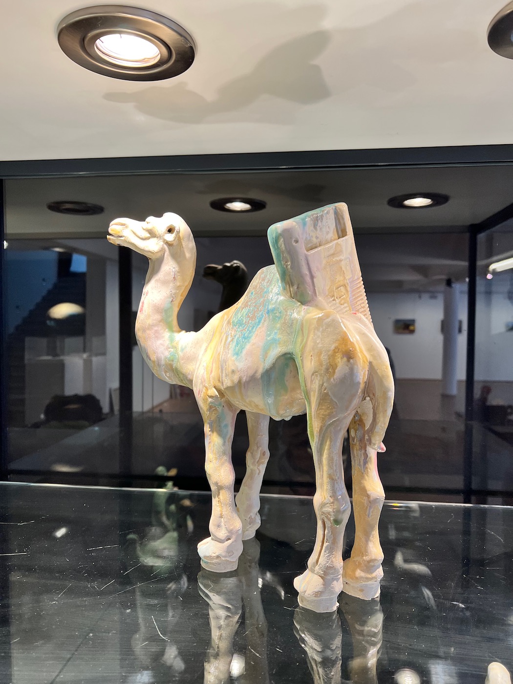 Small camel ceramic stoneware statue posture by Michel Elands